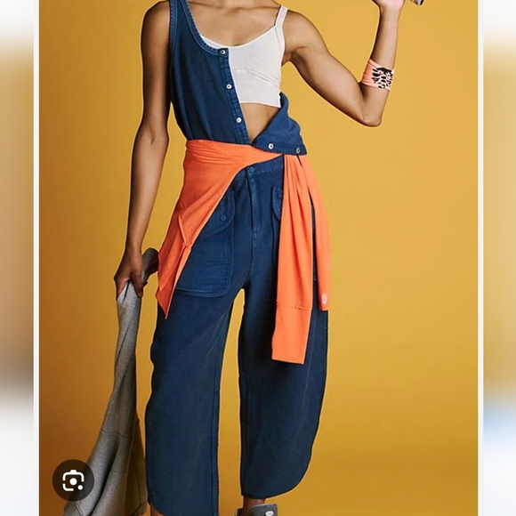 Free People FP Movement Timko XL Navy Blue Barrel Leg Athletic Sporty Jumpsuit - Picture 3 of 16